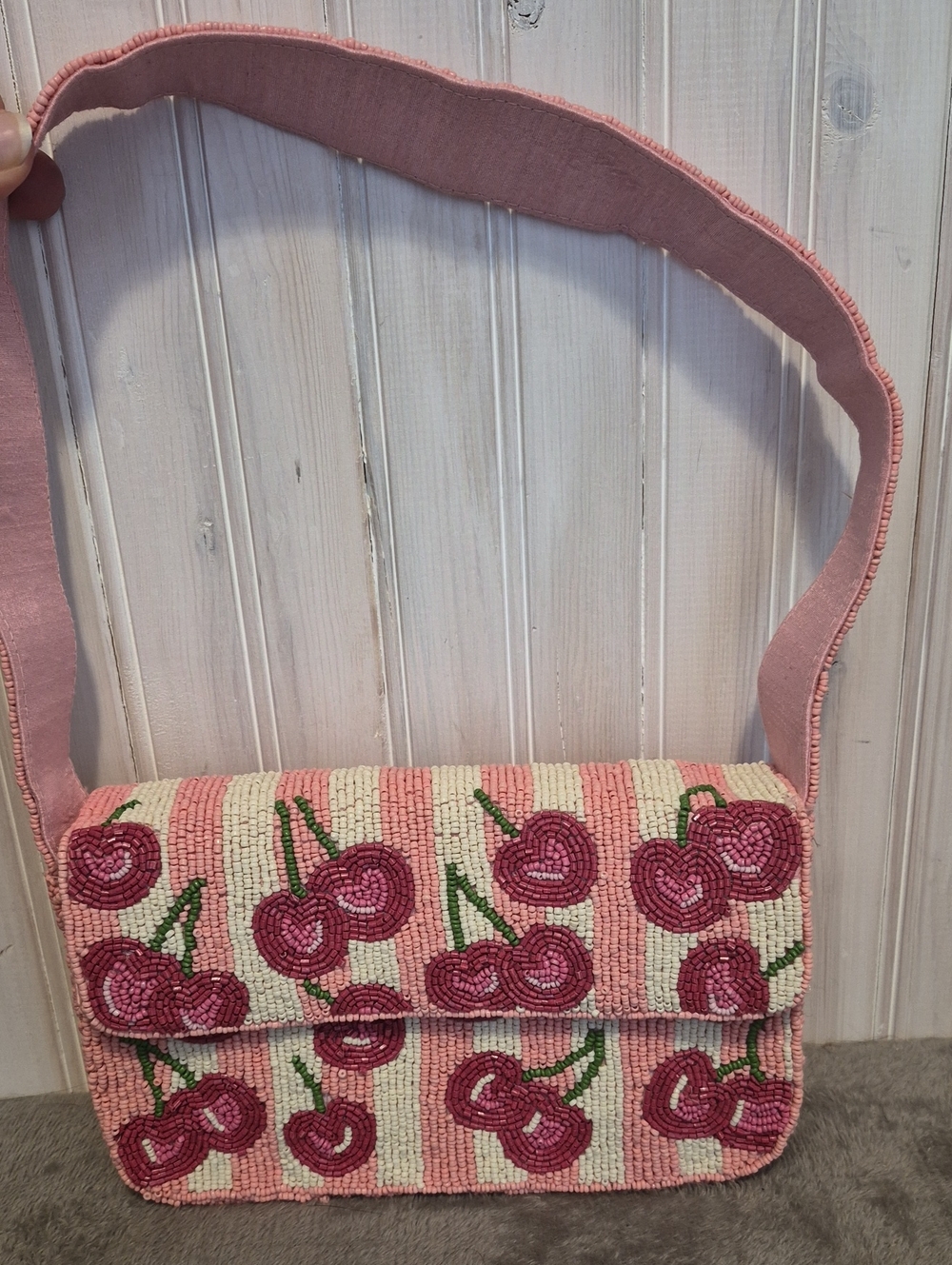 Pink Cherry Beaded Shoulder Bag